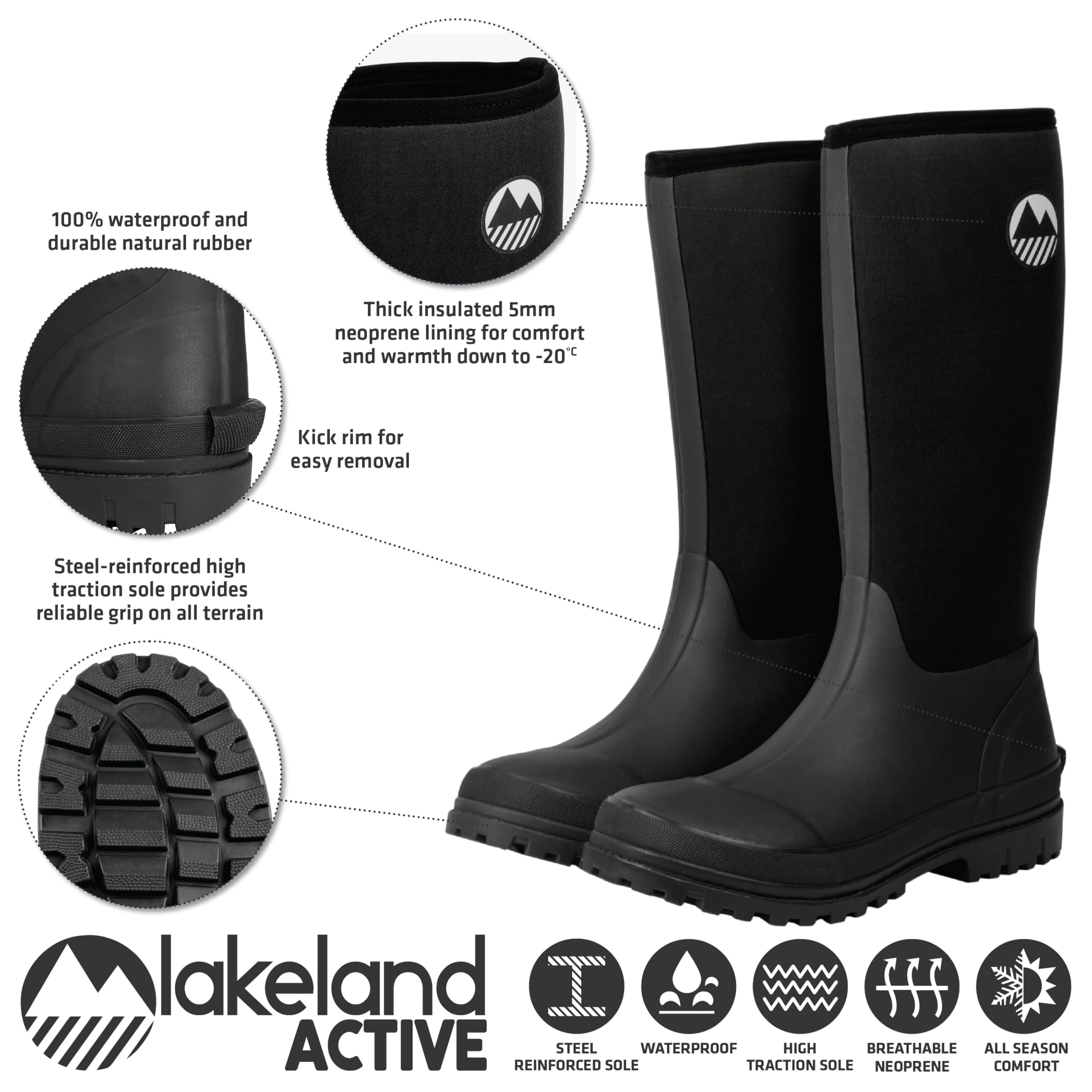Lakeland Active Women's Rydal Neoprene Insulated Rubber Mucker & Yard Wellington Boots Warm Lined Fully Knee High Waterproof Wellies in Black, Moss Green, Navy Blue & Plum