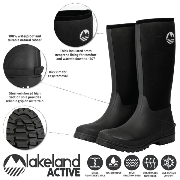 Lakeland Active Women's Rydal Neoprene Insulated Rubber Mucker & Yard Wellington Boots Warm Lined Fully Knee High Waterproof Wellies in Black, Moss Green, Navy Blue & Plum