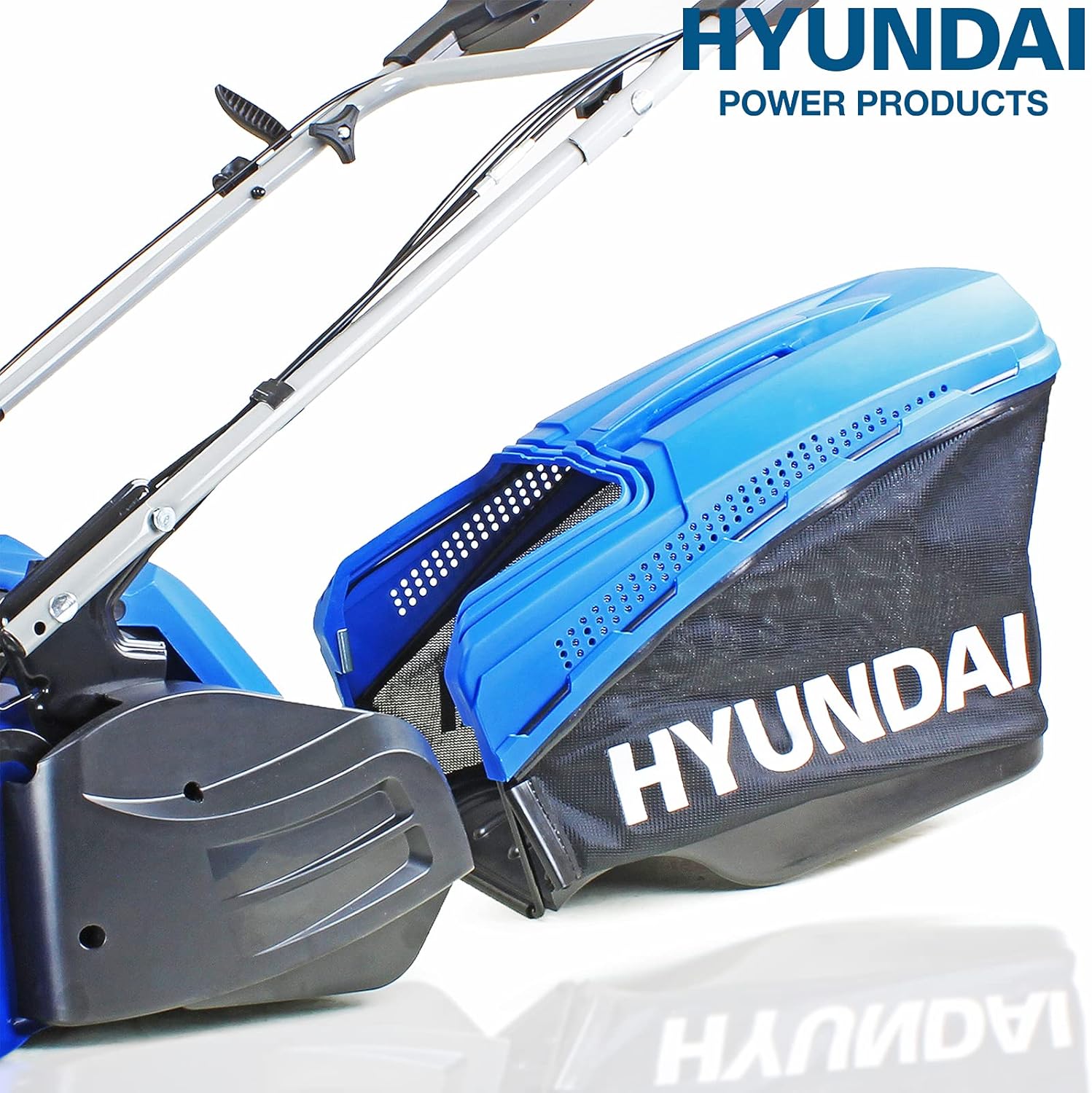 Hyundai 19" 48cm / 480mm Self Propelled Electric Start 139cc Petrol Roller Lawnmower, 5 Cutting Heights, 70l Grass Bag, Foldable Handles, 3 Year Warranty