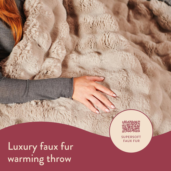 Dreamland Hygge Days Electric Blanket – Heated throw - Zebra, Luxury Faux Fur, 5-minute Fast heat up, 6 temperature settings, 1/3/9-hour auto timer, Electric throw, Machine Washable, 160x120cm