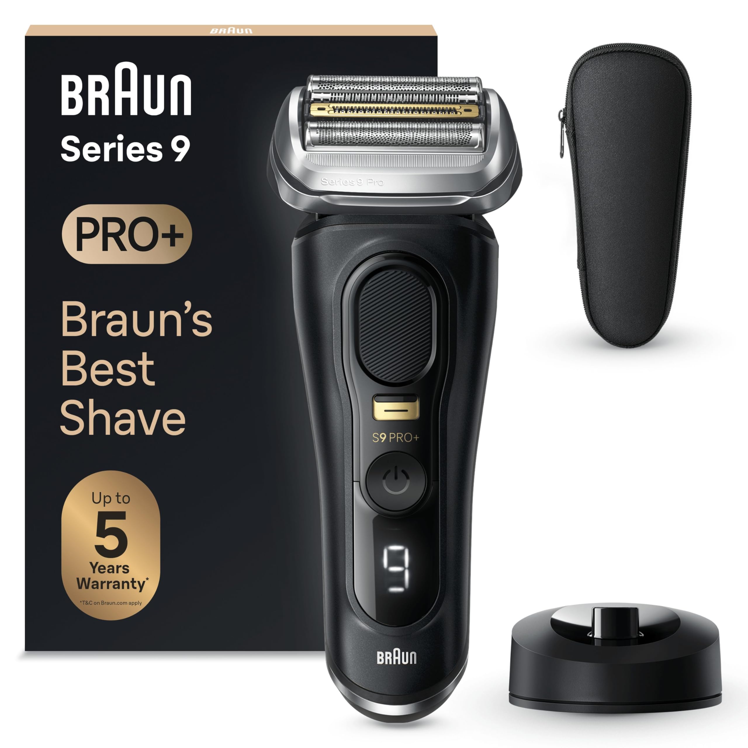 Braun Series 9 PRO+ Electric Shaver, 5+1 Ultra Thin Precision Blades, Pro SensoAdapt, Up to 60 min, Charging Stand, Wet & Dry Foil Razor for Men, 9610SI, Black