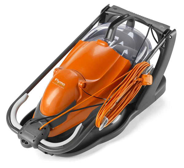 Flymo EasiGlide Plus 360V Hover Collect Lawn Mower - 2000W Motor, 36cm Cutting Width, 26 Litre Grass Box, Folds Flat, 10m Cable Length, Orange and Grey