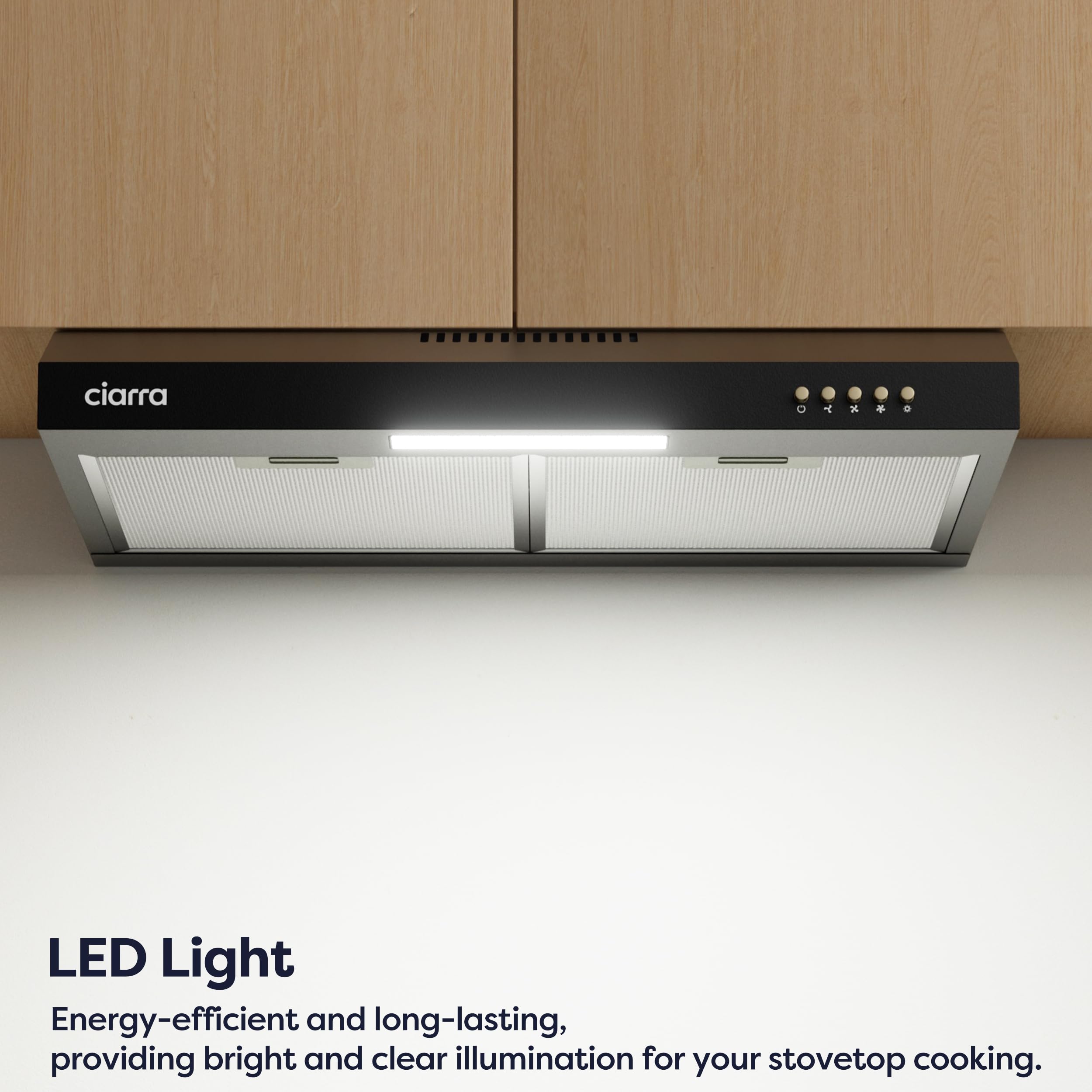 CIARRA 60cm Visor Cooker Hood Undercabinet Hoods Stainless Steel Wall Mounted Kitchen Extractor Fan Model CBCS6903