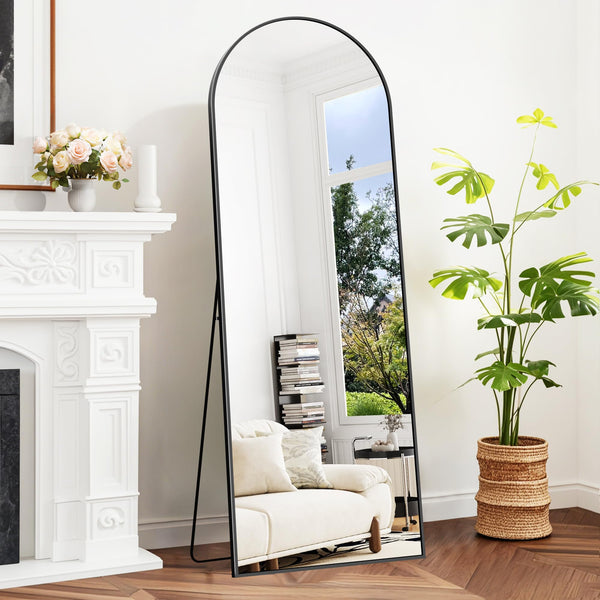 BONEWEI Arched Full Length Mirror, 161x52cm Full Body Free Standing Mirror Black Aluminium Frame, Large Floor Mirror Standing Hanging or Leaning