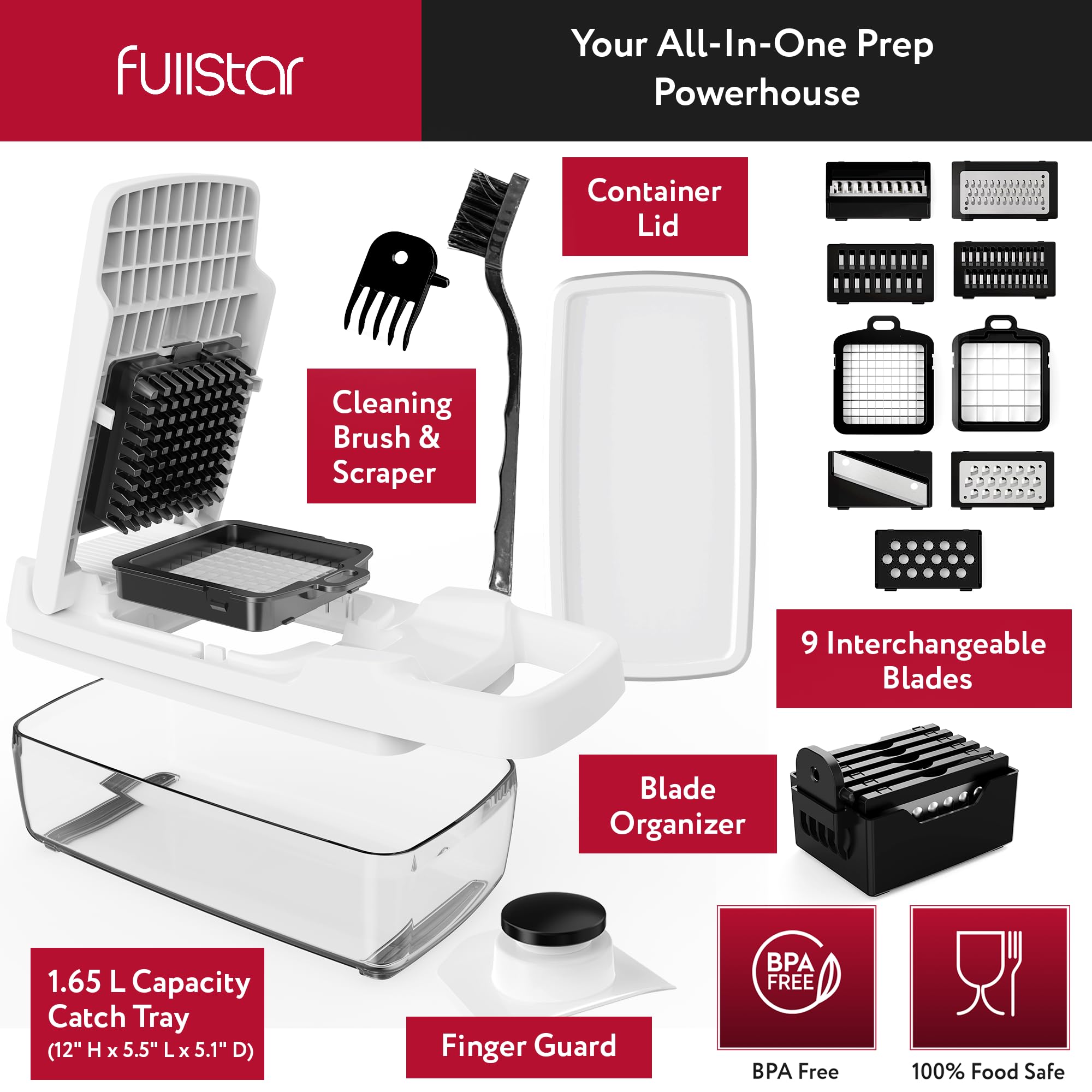 Vegetable Chopper Vegetable Cutter Mandoline Vegetable Slicer - Veggie Onion Salad Food Chopper Manual - Potato Chipper - Veg Chopper and Dicer - Kitchen Tools & Gadgets (6-in-1 Compact White)