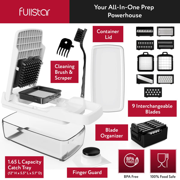 Vegetable Chopper Vegetable Cutter Mandoline Vegetable Slicer - Veggie Onion Salad Food Chopper Manual - Potato Chipper - Veg Chopper and Dicer - Kitchen Tools & Gadgets (6-in-1 Compact White)