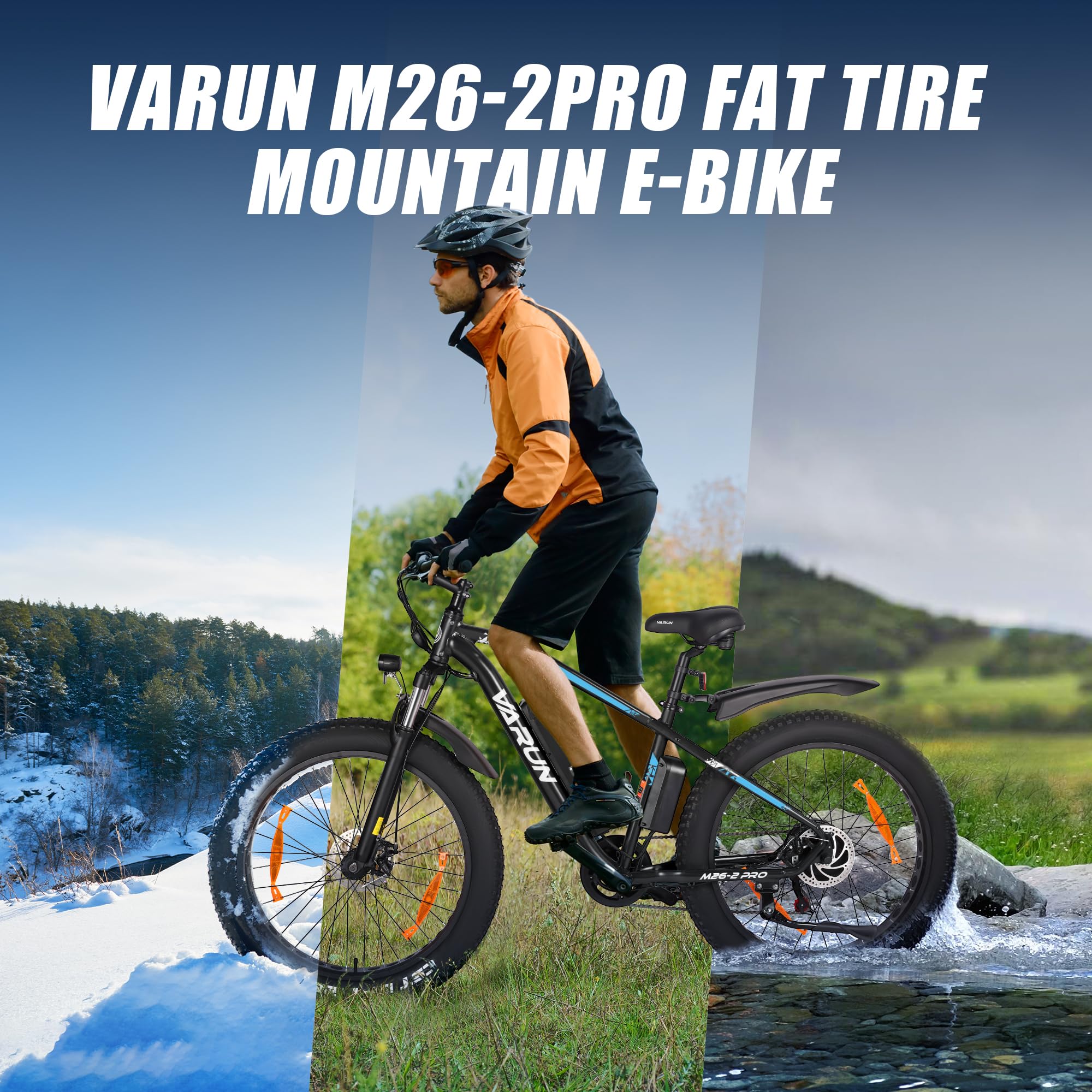 VARUN Electric Bike, 26 inch 4.0 Fat Tire Electric Mountain Bike with 48V16Ah/13Ah Battery, 85NM 250W Motor, Large LCD Meter, Aluminium E-fatbike for Adults, Range 100-120KM