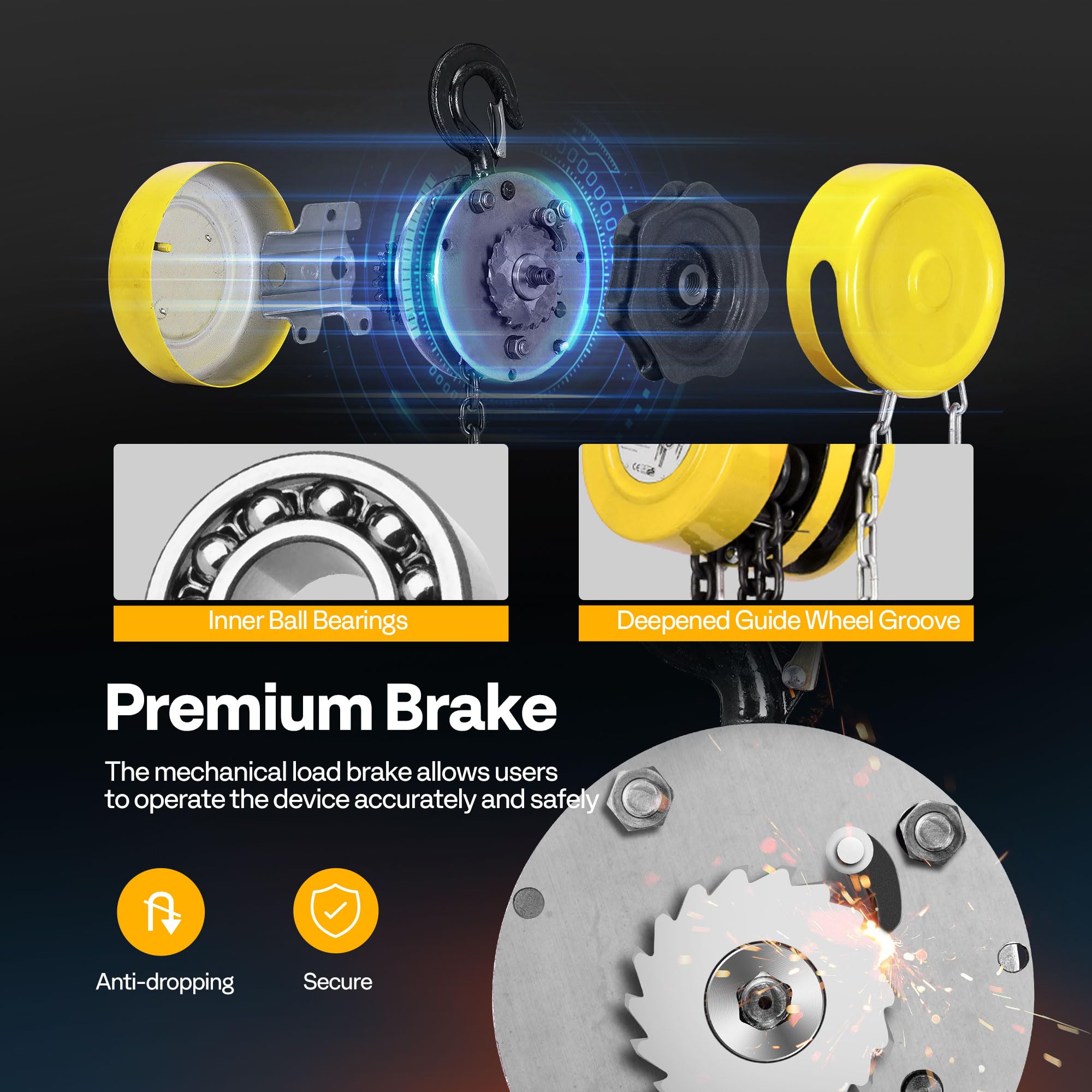 SPECSTAR Hand Chain Hoist 1250kg Capacity 3m with 2 Heavy Duty Hooks Manual Chain Fall for Warehouse Building Automotive Machinery