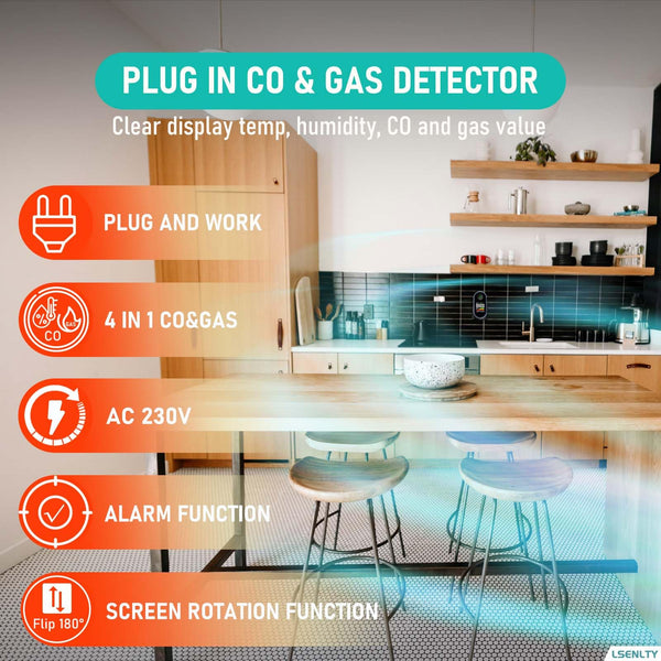 LSENLTY Upgraded Carbon Monoxide Detector Plug in Wall, Carbon Monoxide Detectors with HD Screen&Indicator Visual&Audible Alarm, 3-in-1 CO Detector(CO Gas Meter, Temp and Humidity) for Home RV Travel