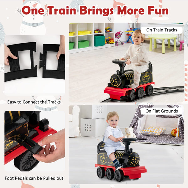 Maxmass Ride On Train and Track, 6V Battery Powered Electric Car with Storage Seat, Music & Lights, Kids Ride On Toy for 18+ Months (Black)