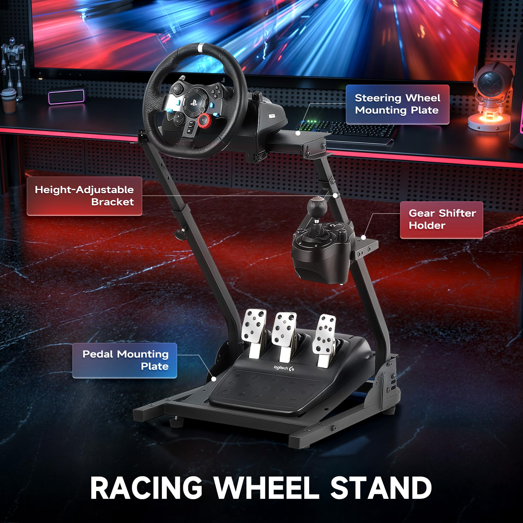 CO-Z Racing Wheel Stand Compatible with Logitech G27, G29, G920, Thrustmaster T300RS, T80, Adjustable Height for PS4, Xbox One, Series X|S, PC Gaming