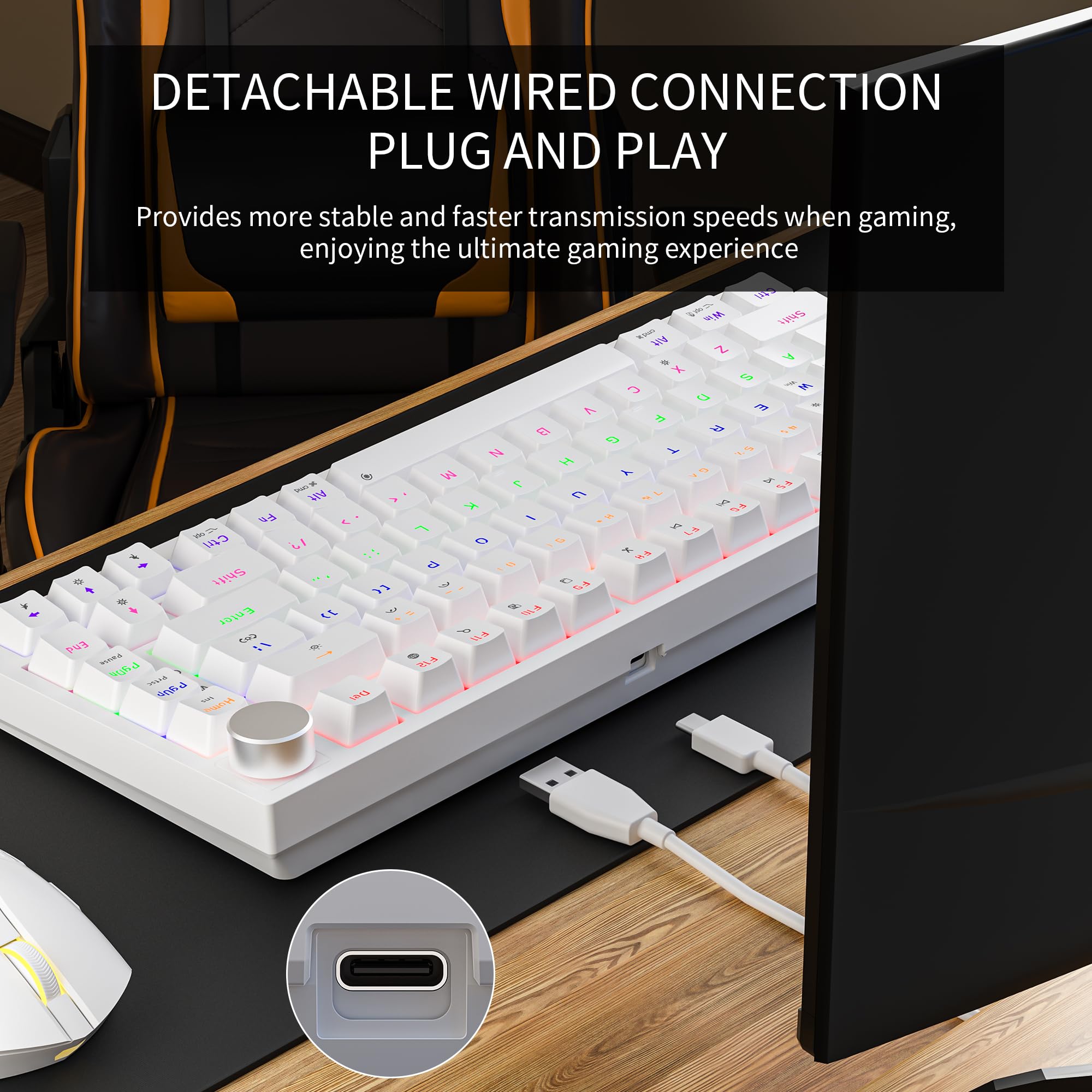 Newmen GM326 Mechanical Keyboard,Wired Gaming Keyboard,75% Percent TKL Hot Swappable Compact LED Backlit USB C Mechanical Gaming Keyboards with Knob for PC Windows Mac,QWERTY Layout,Black,Red Switches