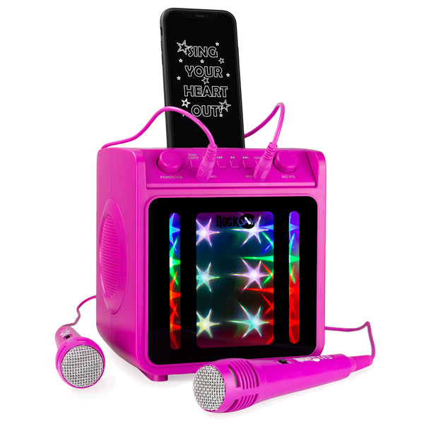 RockJam 10-Watt Rechargeable Bluetooth Karaoke Machine with Two Mics, Lightshow & Voice Effects