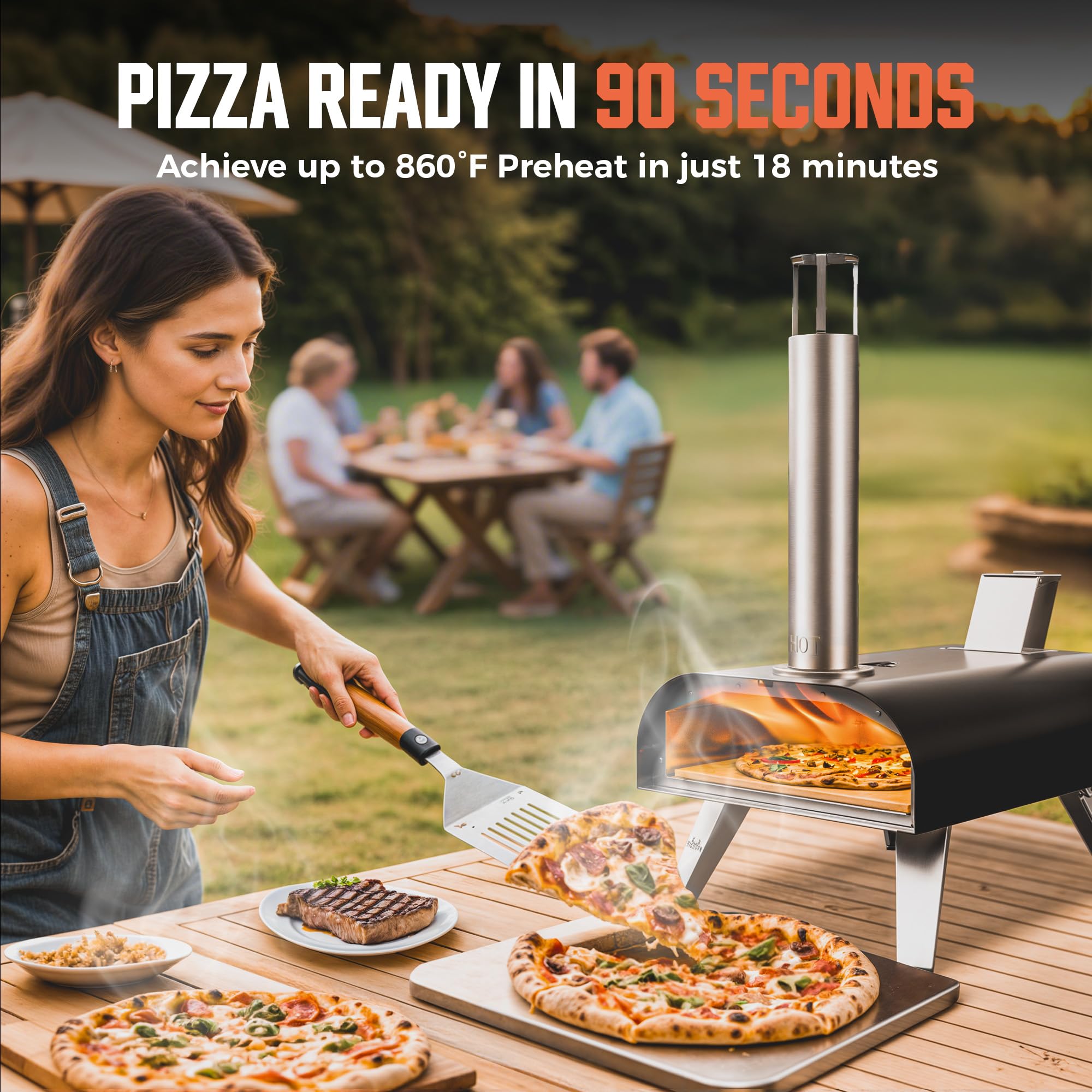 BIG HORN OUTDOORS Pizza Ovens Wood Pellet 12” Pizza Oven Cooking Pizza Maker Portable Pizza Grill (Black)