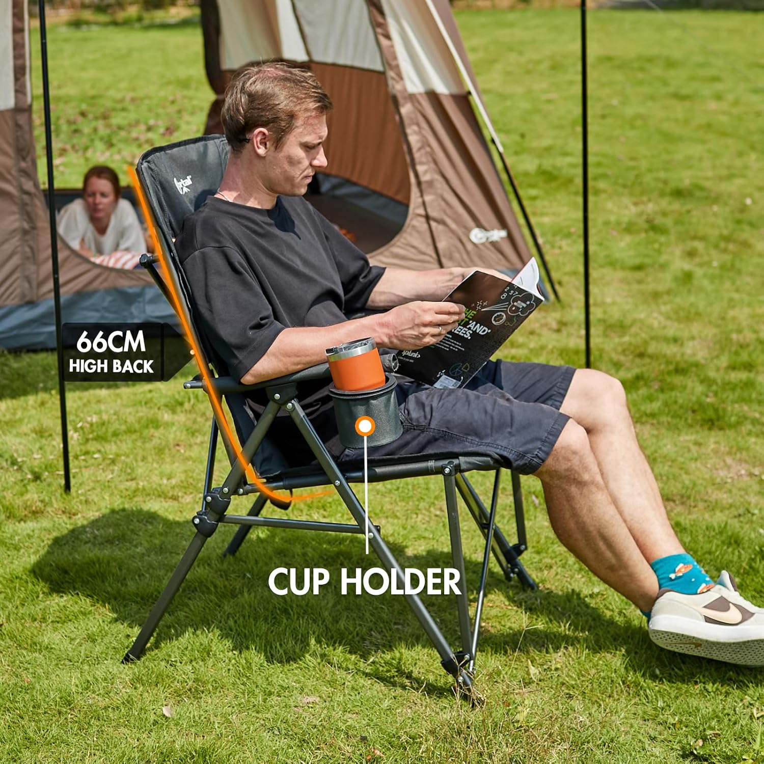 Portal Folding Camping Chair for Adults High Back Heavy Duty 180KG Load Foldable Garden Picnic Festival Collapsible Chair Oversized Hard Armrests Mesh Back Portable for Fishing Beach Patio