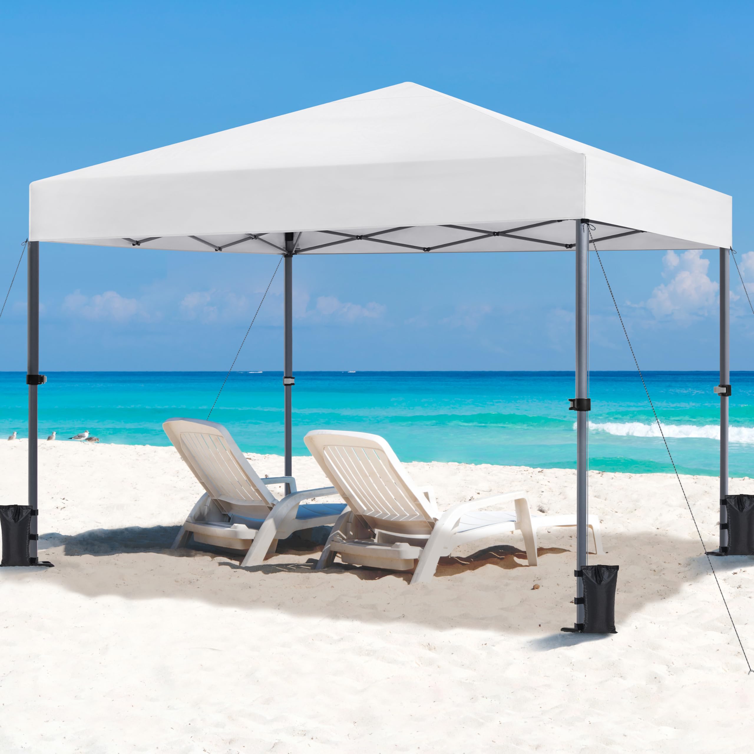 Yaheetech Pop Up Gazebo, 3x3m Easy One Person Setup Instant Shelter, Waterproof Garden Patio Canopy with 4 Sandbags, 4 Ropes & 8 Stakes, Wheeled Bag, Steel Frame, Adjustable Height - Beige