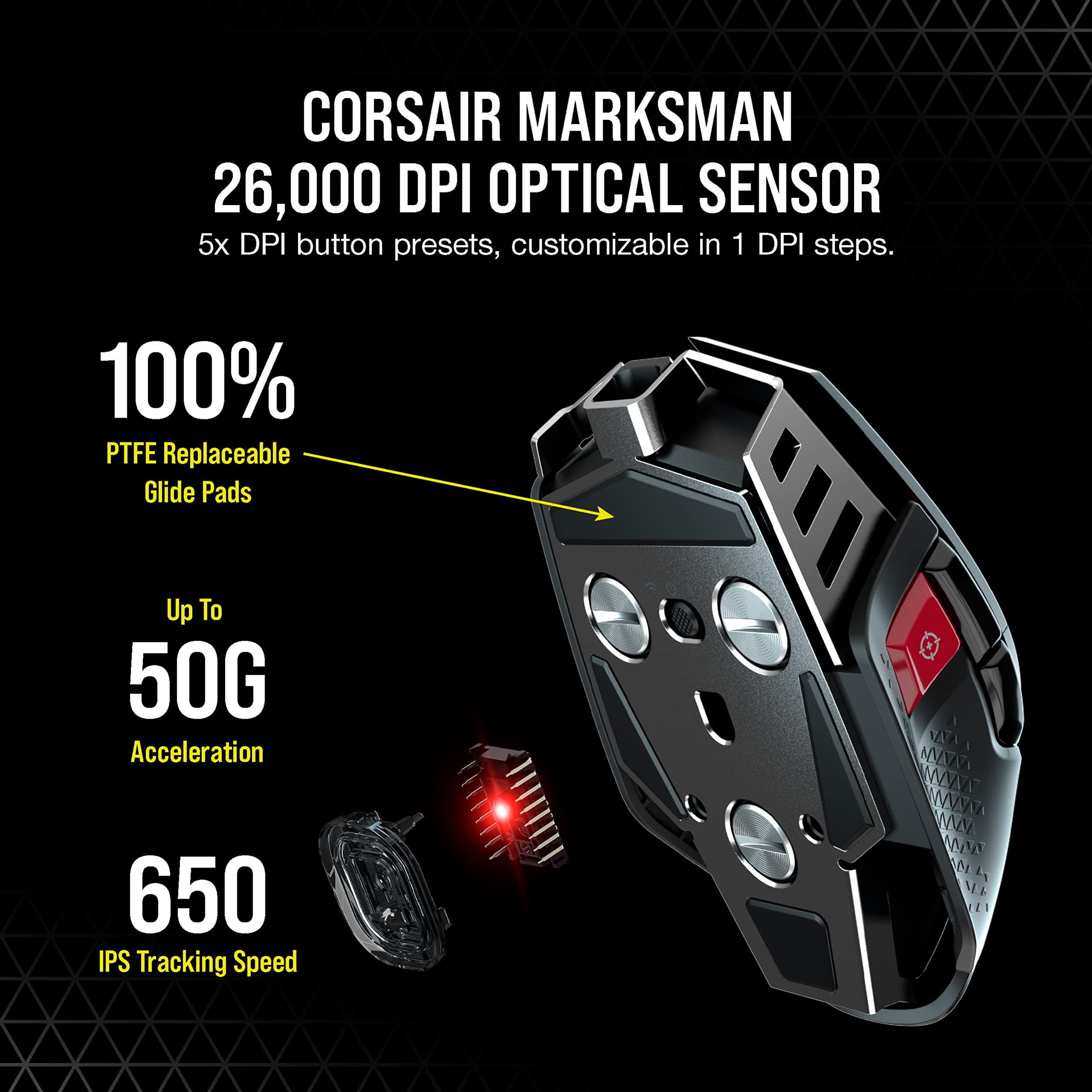 CORSAIR M65 RGB ULTRA WIRELESS Tunable FPS Gaming Mouse – 26,000 DPI – Sub-1ms Wireless – Weight System – Up to 120hrs Battery – iCUE Compatible – PC, Mac, PS5, PS4, Xbox – Black