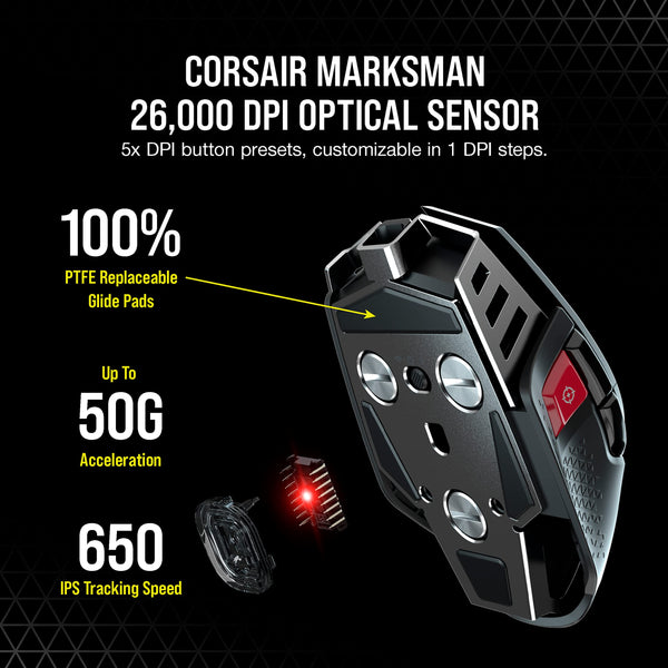 CORSAIR M65 RGB ULTRA WIRELESS Tunable FPS Gaming Mouse – 26,000 DPI – Sub-1ms Wireless – Weight System – Up to 120hrs Battery – iCUE Compatible – PC, Mac, PS5, PS4, Xbox – Black