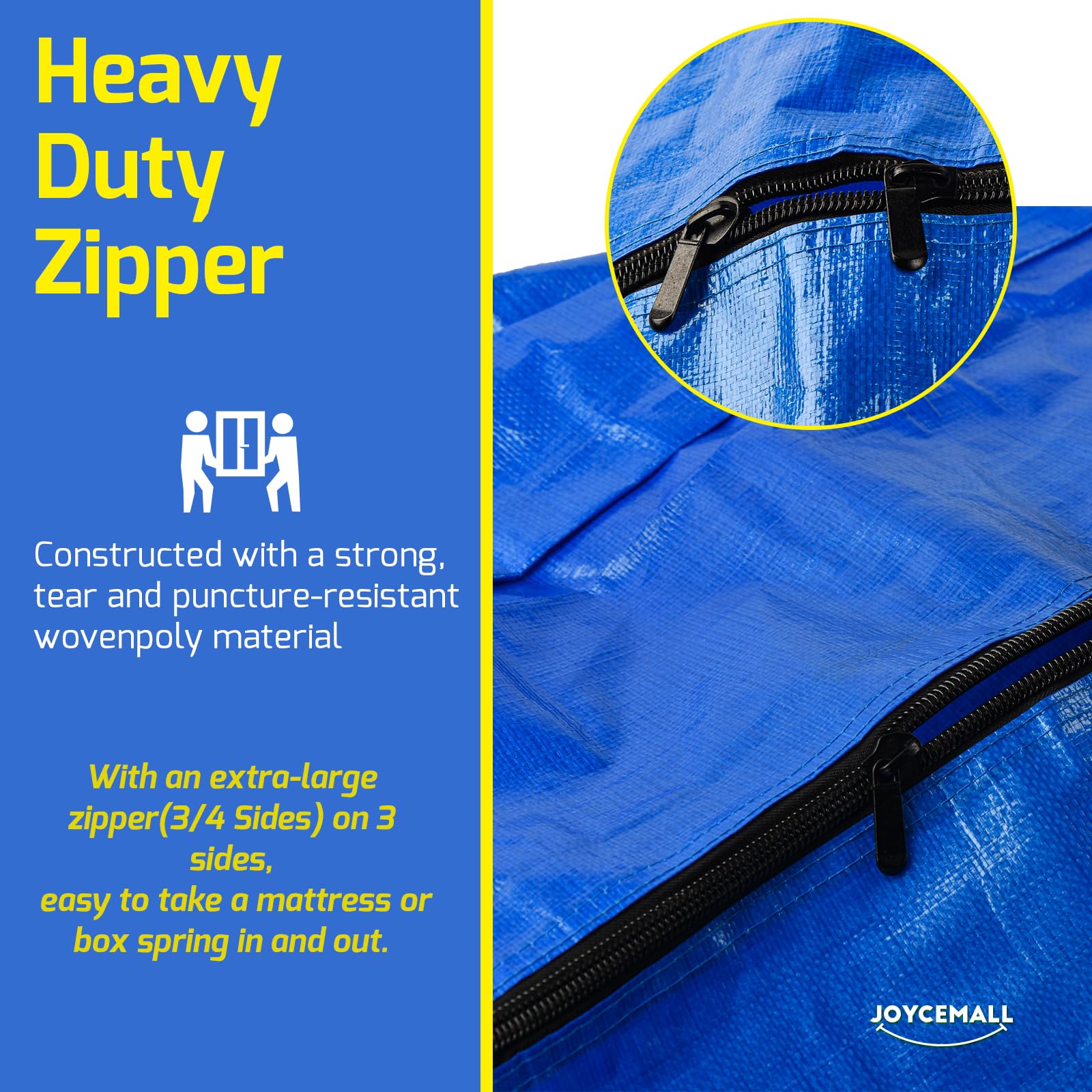 JOYCEMALL Super King Size Mattress Bag for Moving & Storage, Heavy Duty Extra Thick Waterproof Reusable Mattress Cover Protector with 8 Reinforced