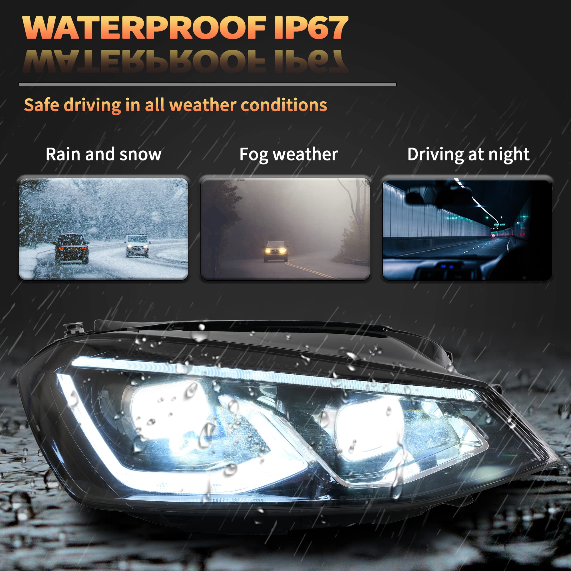 VLAND LED Rear Lights compatible with Golf MK7 Golf MK7.5 Hatchback 2012-2020 [Not fit MK7.5 GTI & R], w/Sequential indicator, Driver & Passenger Side - Red