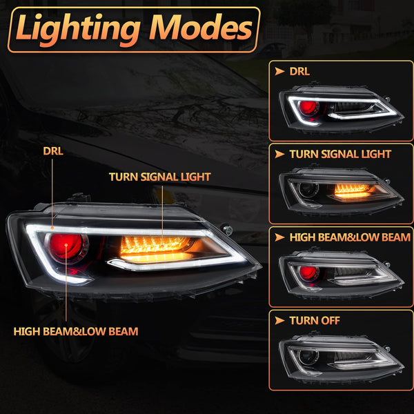 VLAND LED Rear Lights compatible with Jetta MK6 2011-2018 Sedan [Not fit LED & GLI models], Driver & Passenger Side - Red