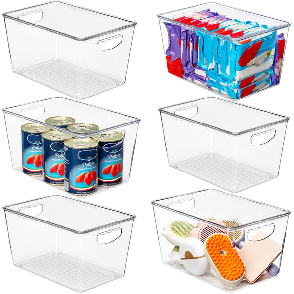 6 Pack Clear Storage Bins with Lids Stackable, Large Plastic Storage Bins with Handle for Pantry Organization and Storage, Perfect Containers for