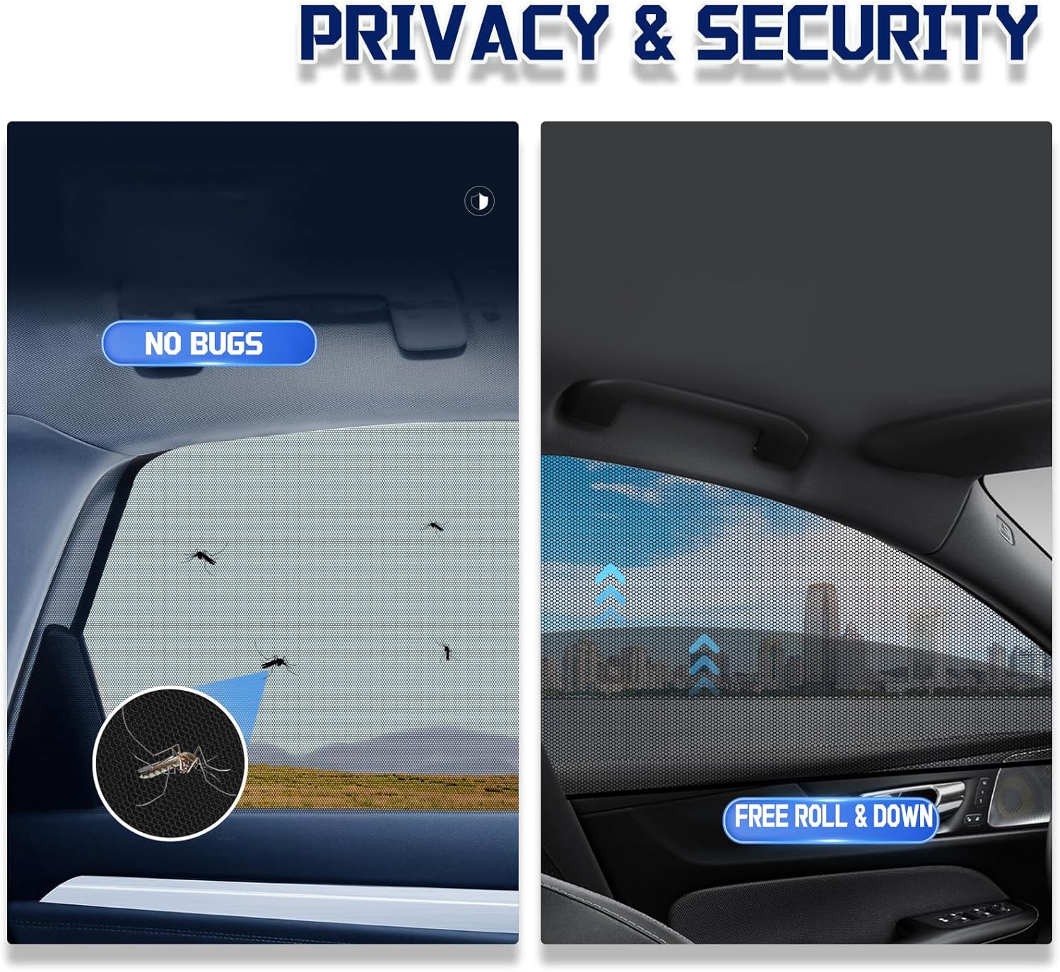 Car Front Window Shades, OUTTDID 2 Pack Side Window Sun Shades, Car Heat and UV Protection Stretchy Mosquito Net Cover Fit Cars SUVs - Up to 80x126cm