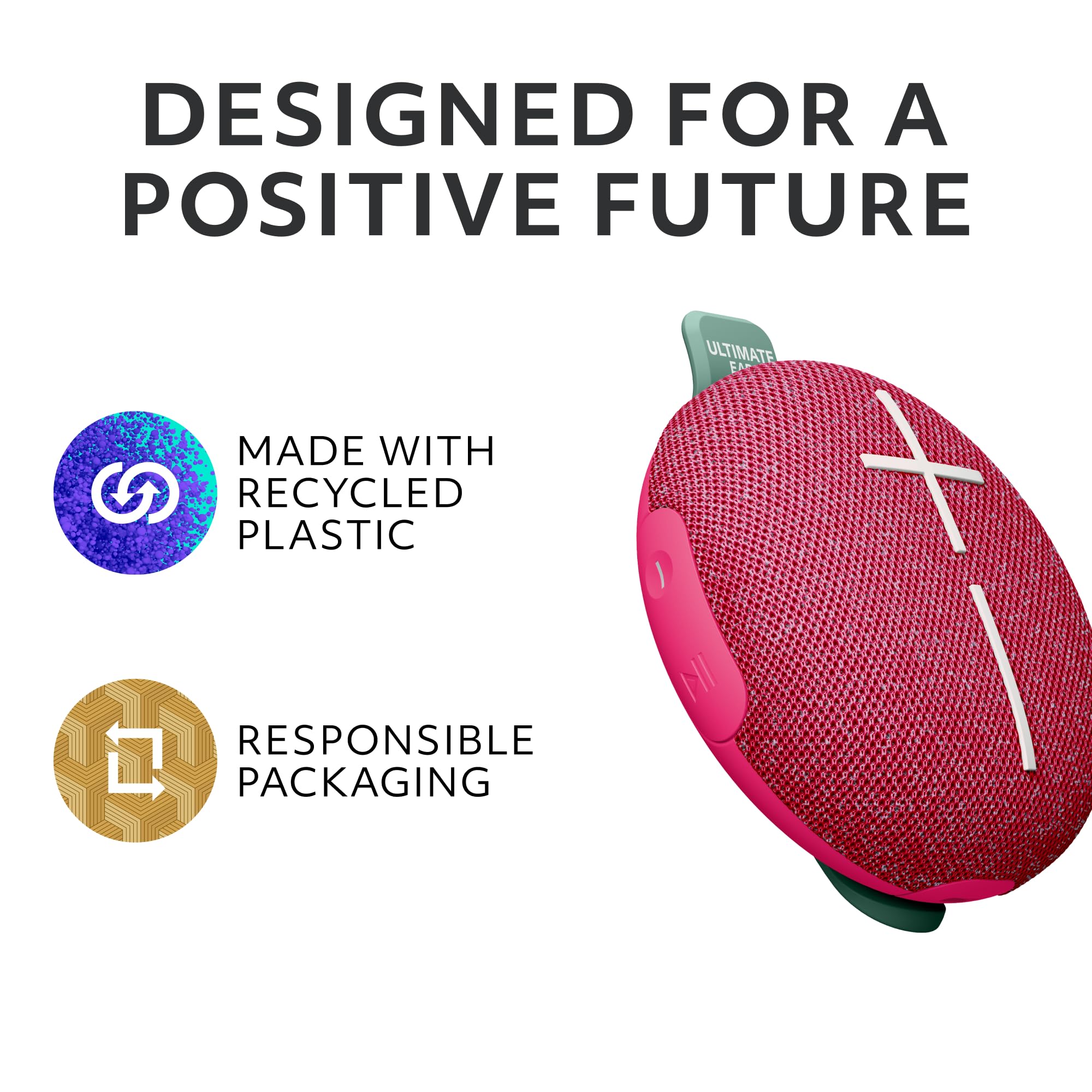 Ultimate Ears MINIROLL Ultra-Portable Waterproof Bluetooth Speaker, Big Bass, IP67 Dustproof, 40 m (131 ft) Range - Calming Pink