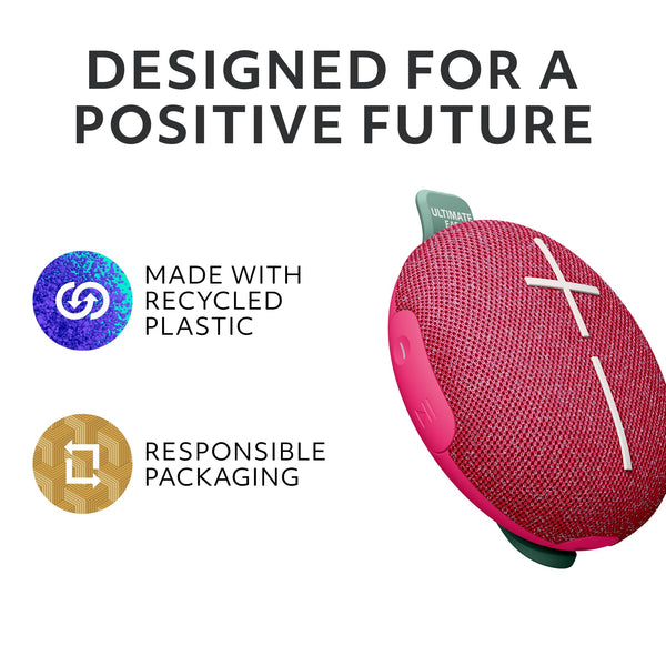 Ultimate Ears MINIROLL Ultra-Portable Waterproof Bluetooth Speaker, Big Bass, IP67 Dustproof, 40 m (131 ft) Range - Calming Pink