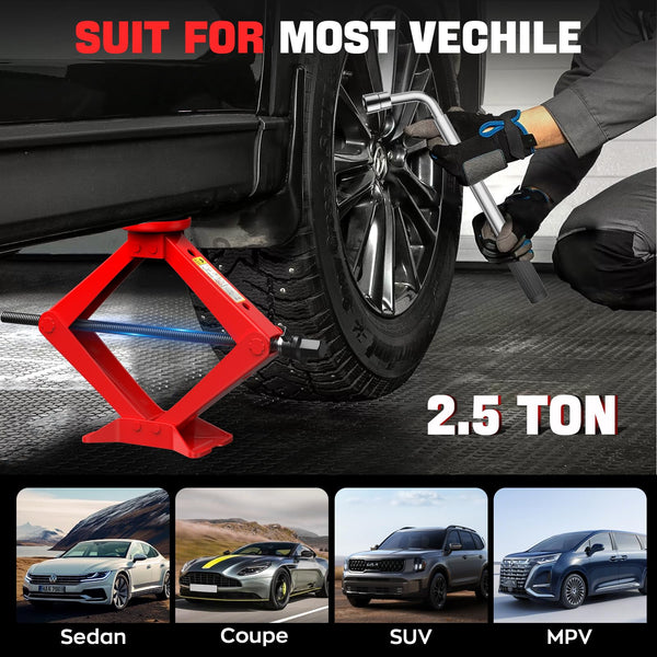 IMAYCC Car Jack Kit 2.5 Ton, Universal Scissor Jack for Car with Rubber Jack Pad, Portable Tire Changing tool with Lug Wrench, Emergency Kit for SUV MPV