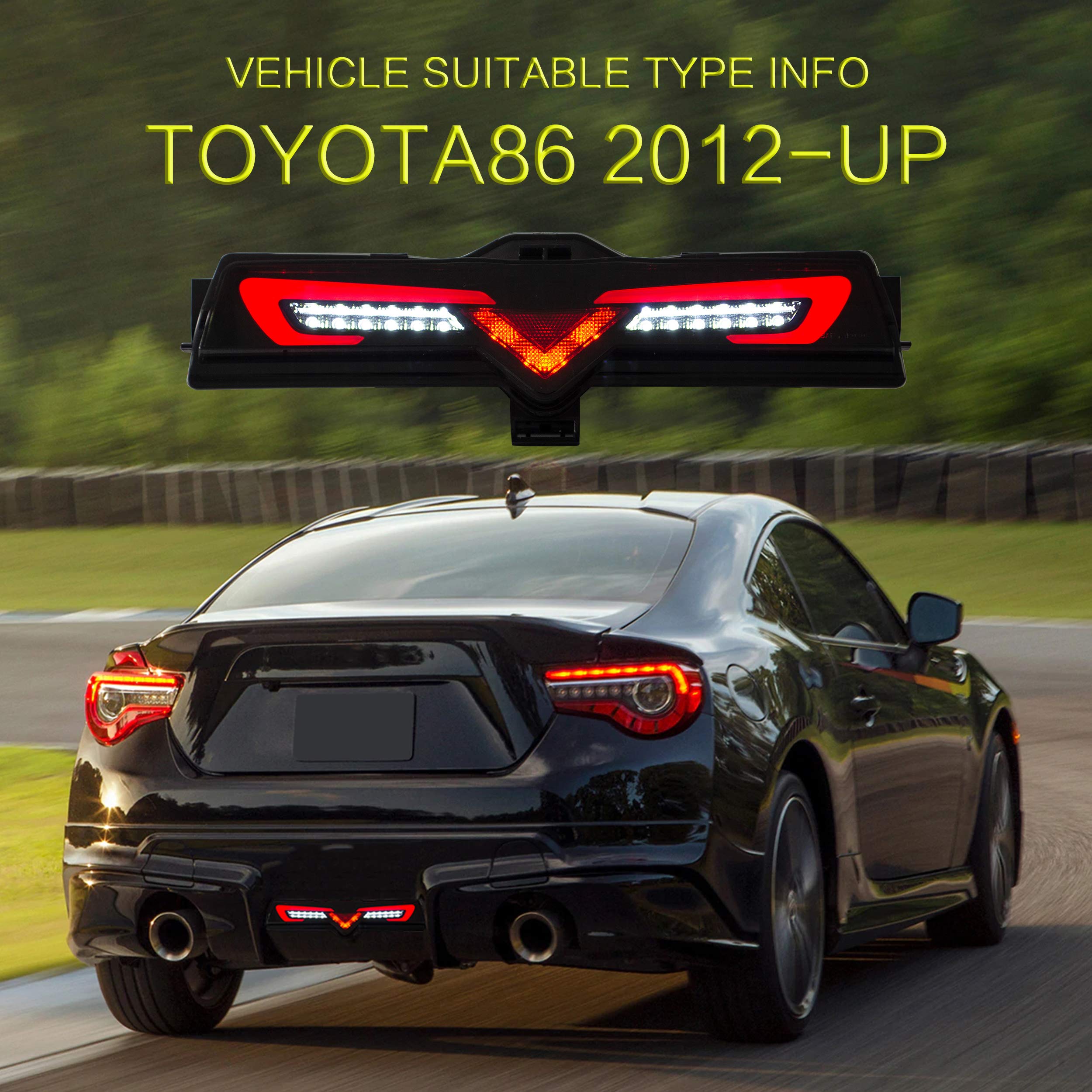 VLAND LED Tail Lights Compatible with Toyota 86 GT86 2012-2020/Subaru BRZ 2013-2020/Scion FR-S 2013-2020, Full LED Rear Light with Sequential Indicator, Red White Lens