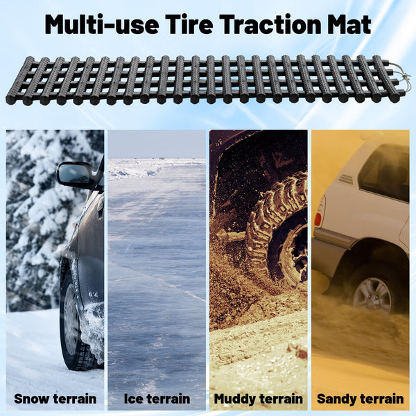 COSTWAY 2 Pack Tire Traction Mats, Folding Non-Slip TPR Recovery Track for Sand/Mud/Snow Off-road, Tire Ladder Pad Emergency Devices for Cars, Trucks, Van (100 x 21 x 3cm)