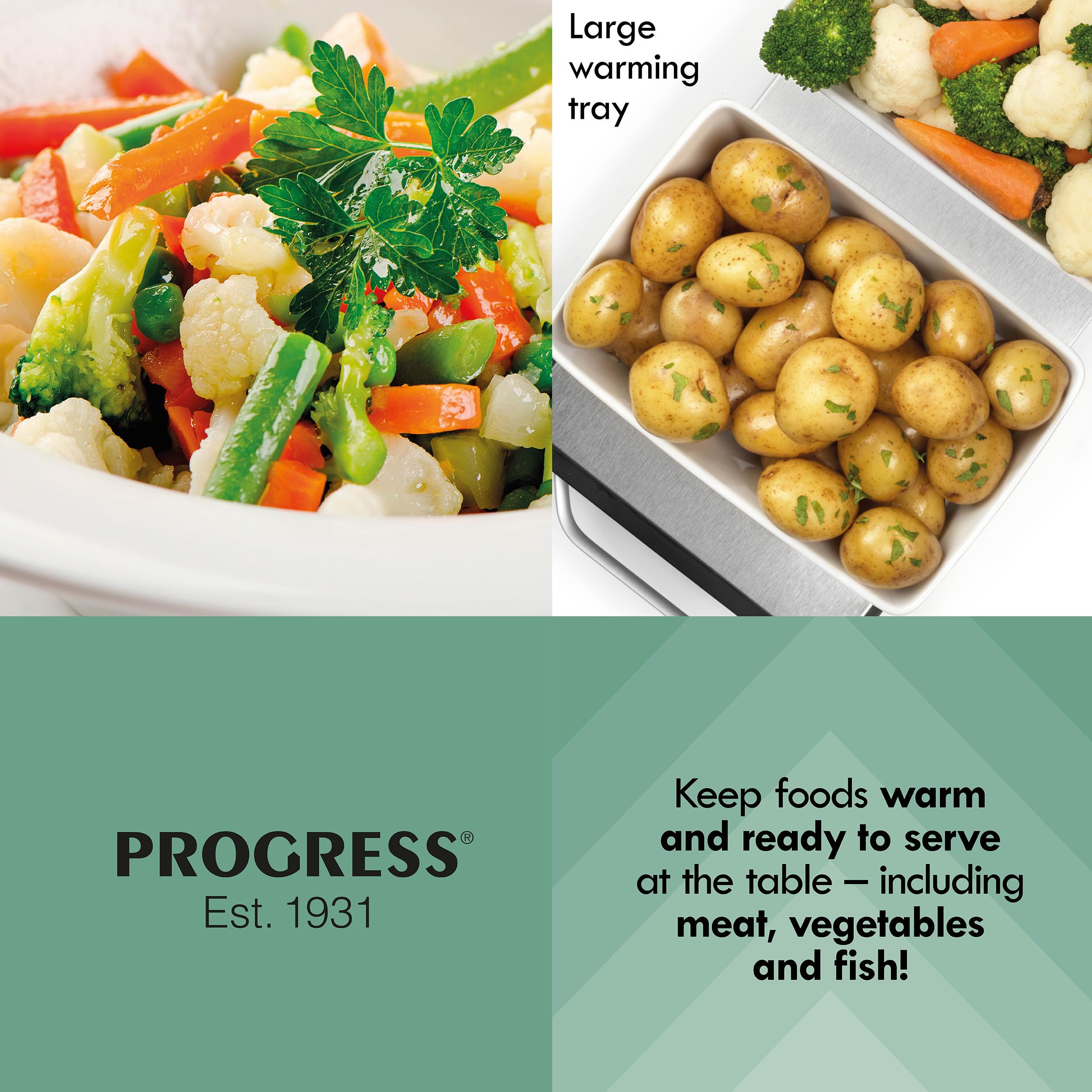 Progress EK2610P Cordless Hot Plate, Large Food Warming Tray, Plate Warmer, Portable Buffet Server Tray, 1200W, Non-Slip, 15 Minute Charge Time, Keeps