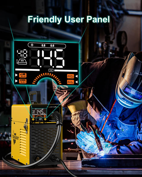 haxiaoer 145A Gasless MIG Welders, 3 in 1 Portable Flux MIG/ARC/Lift TIG MIG Welding Machine with Smart Digital LED Dispaly, Semi-Automatically Synergy Inverter MIG Welder, Best for Beginner