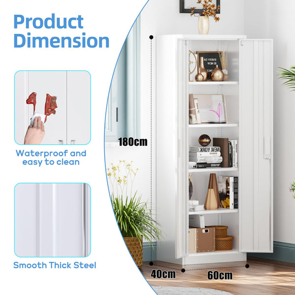 Metal Storage Cabinet with 2 Door and 3 Adjustable Shelves,140X80x40CM Steel Cabinet for Warehouse,Garage,Home,Office,Easy Assemble Required(Black/White)