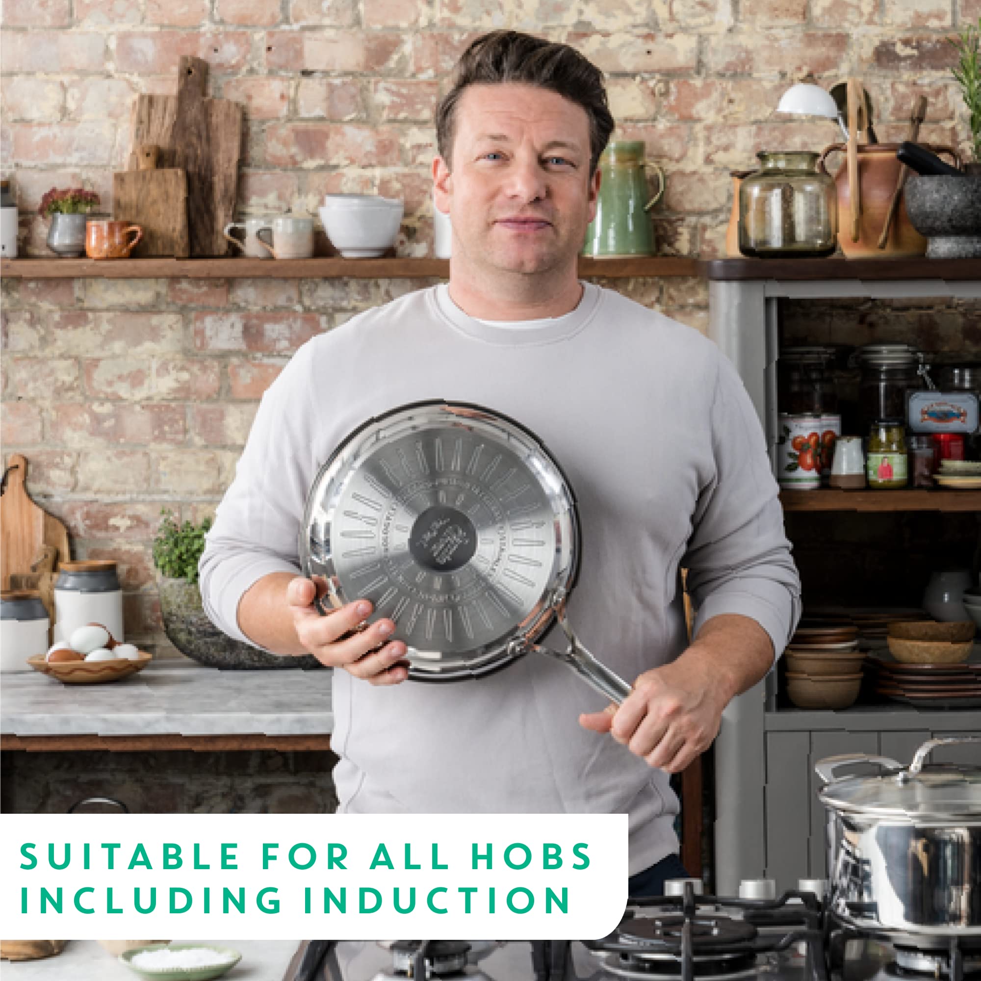 Jamie Oliver by Tefal Cook's Direct, Stainless Steel, Non-Stick Frying Pan 28 cm, Induction Compatible, 10-Year Guarantee, Oven Safe