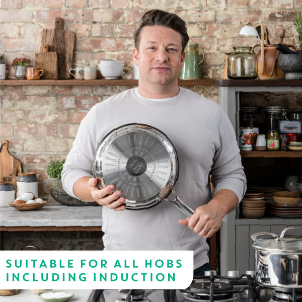 Jamie Oliver by Tefal Cook's Direct, Stainless Steel, Non-Stick Frying Pan 28 cm, Induction Compatible, 10-Year Guarantee, Oven Safe