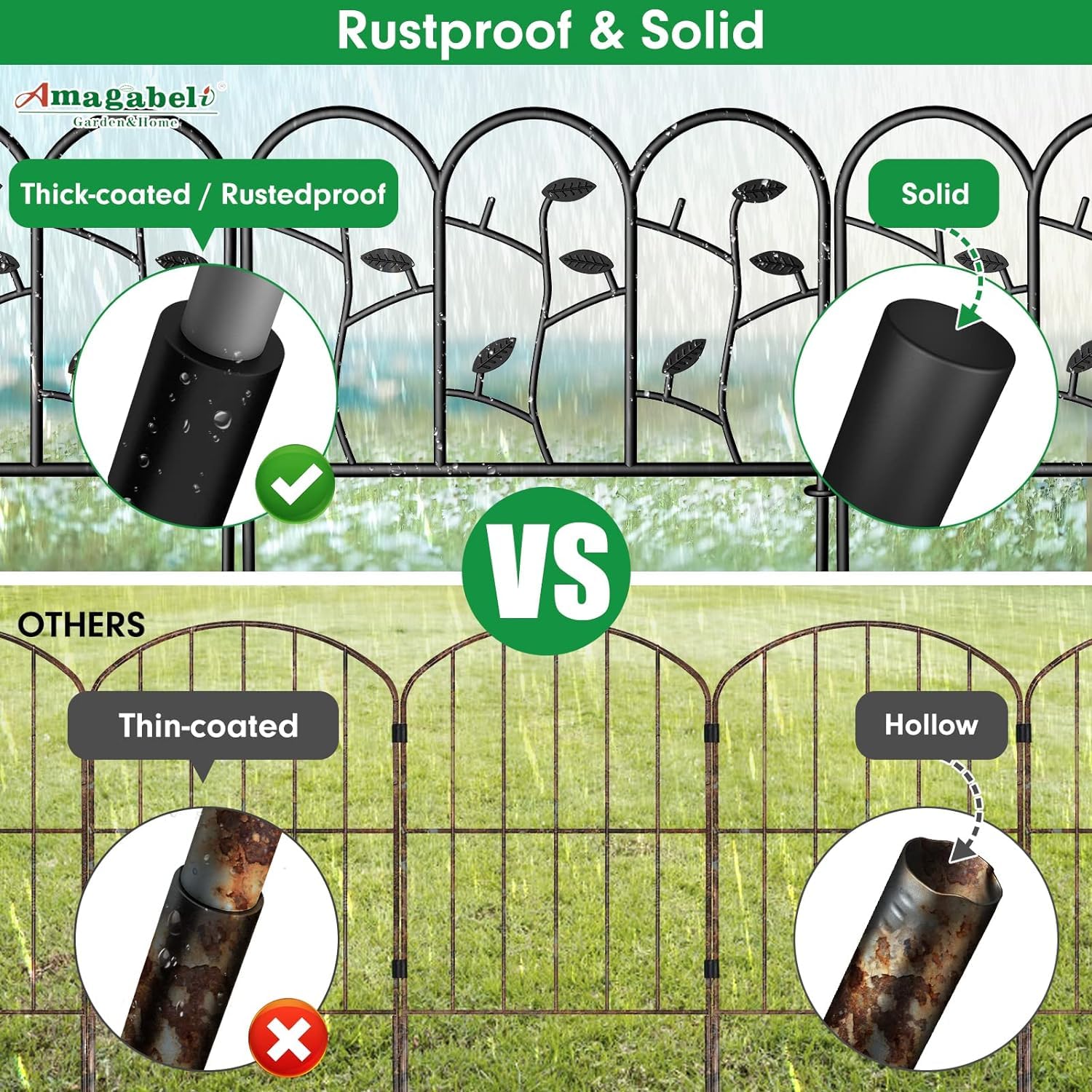 Amagabeli Garden Home Decorative Garden Fence 6 Pieces 46cm x 214cm Metal Garden Border Outdoor Rustproof Landscape Wrought Iron Wire Fencing Folding