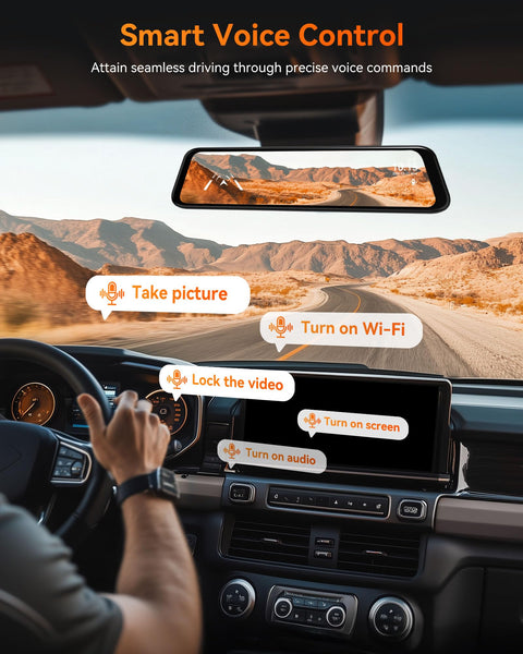 WOLFBOX G840S 12" 4K Mirror Dash Cam with 5.8GHz WiFi, 2160P Full HD Smart Rearview Mirror for Cars & Trucks, Front and Rear Dual Cameras, Night Vision, Reverse Assist, Included 32GB Card & GPS