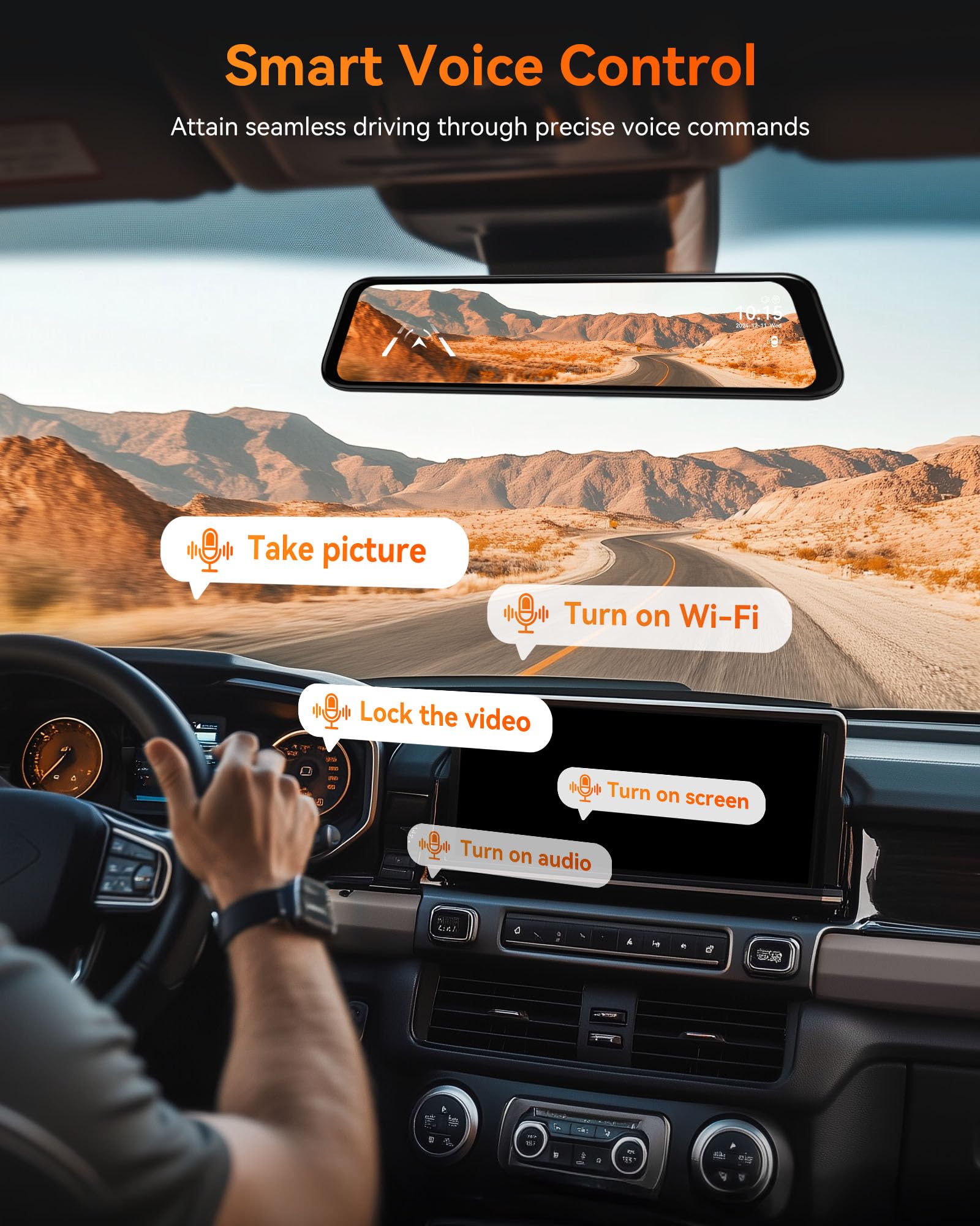 WOLFBOX G840S 12" 4K Mirror Dash Cam with 5.8GHz WiFi, 2160P Full HD Smart Rearview Mirror for Cars & Trucks, Front and Rear Dual Cameras, Night Vision, Reverse Assist, Included 32GB Card & GPS