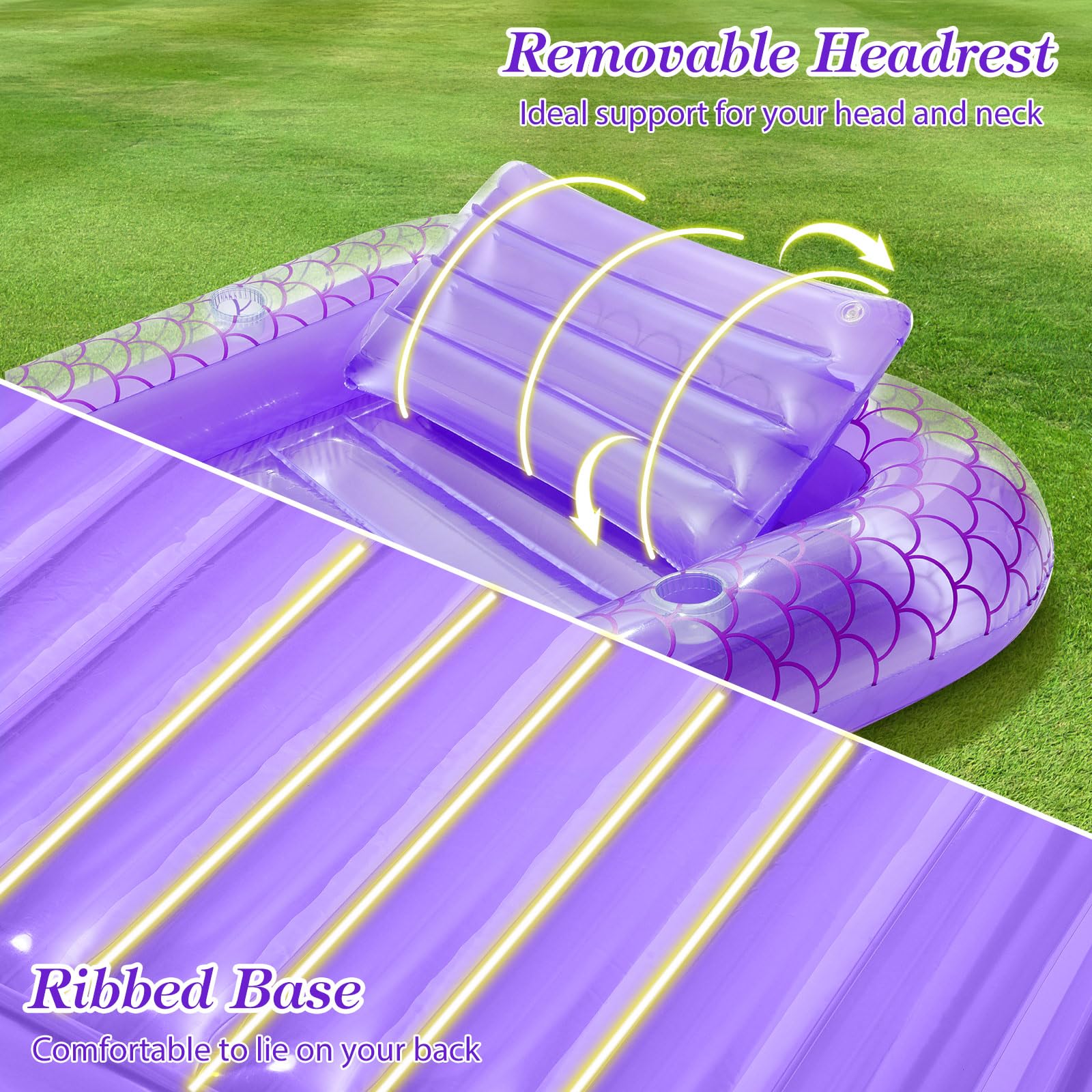 MoKo Pool Floats Adult, Floating Bed with Ice Bar, Tanning Bed Pool Raft Inflatable Lounger with Drink Holder Tanning Chair Inflatable Pool Toys for Party Beach Backyard