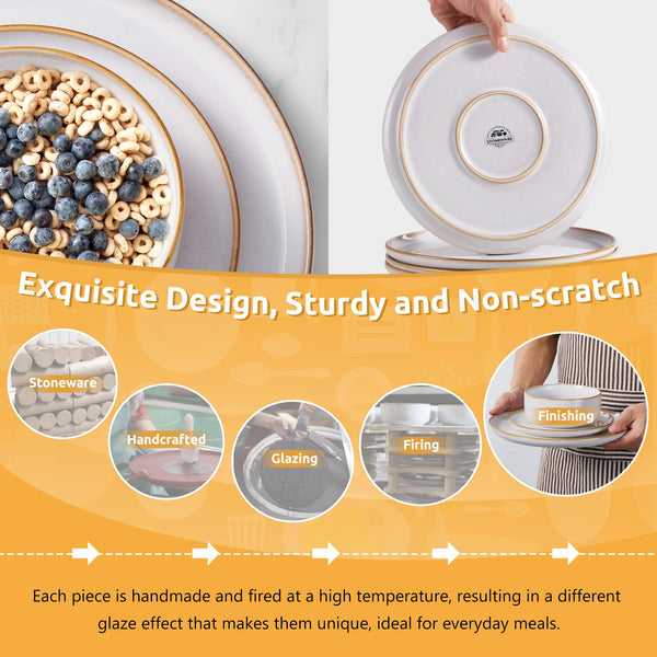 Homikit 12 Piece Dinner Set, Reactive Glaze Kitchen Dinnerware Sets for 4, Elegant Stoneware Included Plates and Bowls, Non-Scratch & Sturdy,