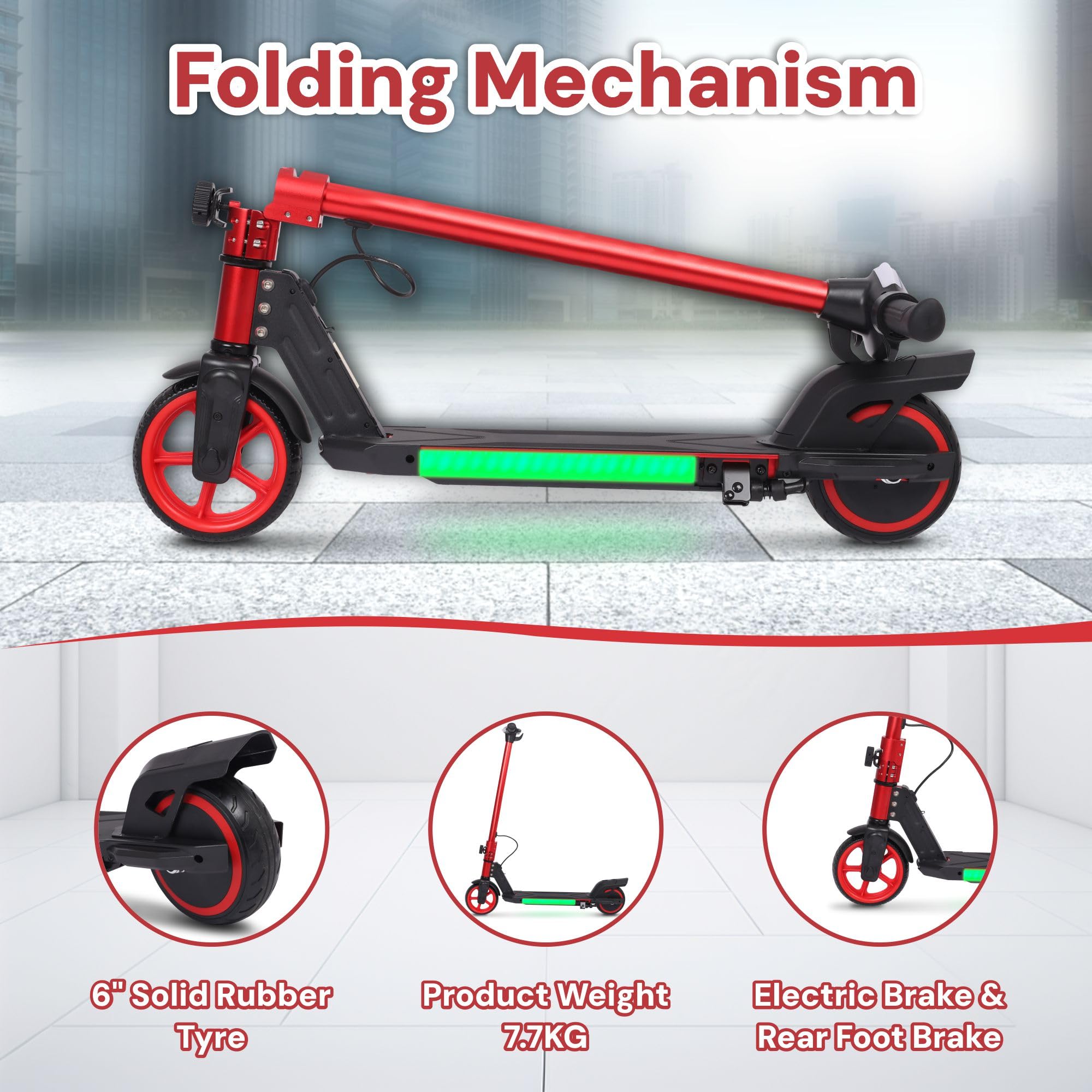 Electric Scooter Kids Foldable Mobility Scooters E Bike With RGB LED Lights For Ages 6-12 Boys Girls | 3 Speed Modes | 6-10 KM Range Dual Braking System 150W Motor Gift for Children