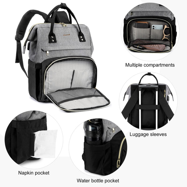 LOVEVOOK Laptop Backpack Women 15.6 inch, Work Bags for Womens, School Computer Bag with USB Port for Business College Travel, Rucksack for Teacher Nurse,BeigeGrey