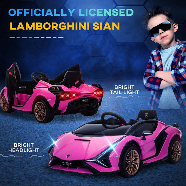 HOMCOM Lamborghini Sian Licensed 12V Kids Electric Ride On Car 2 Motors Toy Car with Remote Control Music Lights MP3 for 3-5 Years Green