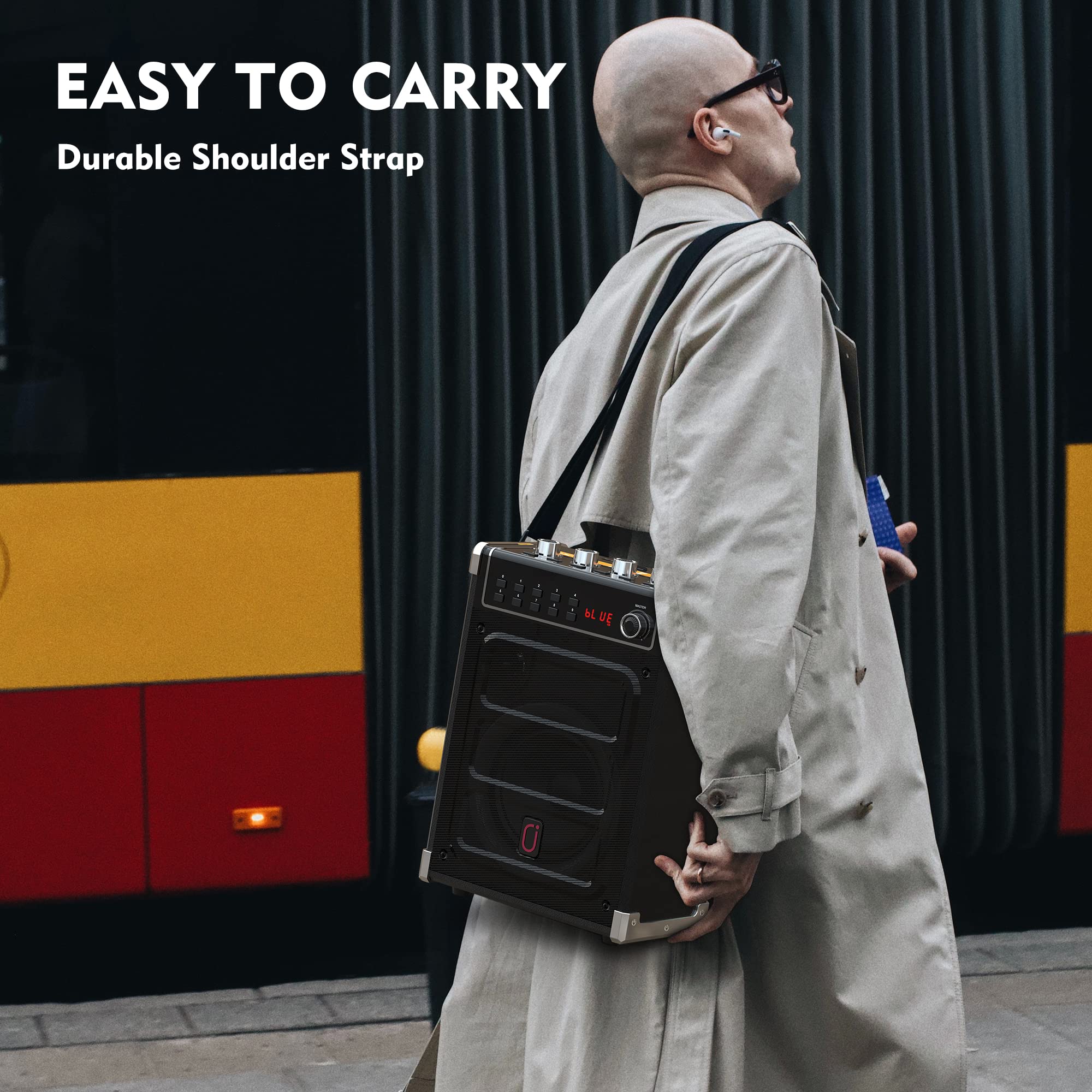 JYX Karaoke Machine with 2 UHF Wireless Microphones, Bass/Treble Bluetooth Speaker with LED Light, Support TWS, AUX In, FM, REC, Supply for Party/Adults/Kids