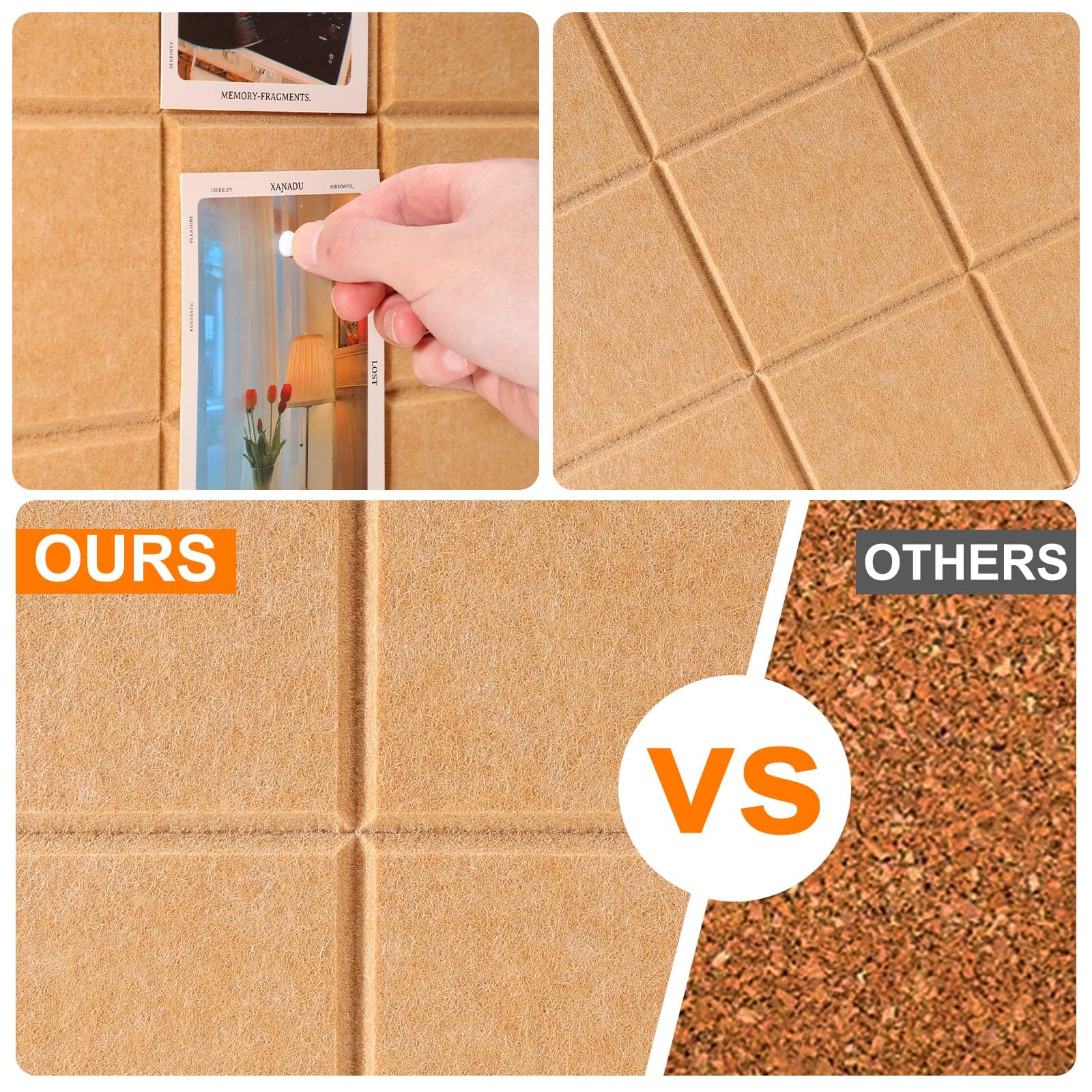 Uoisaiko Large 30x30cm Felt Board Tiles with 30 Pins, Pack of 6 Bulletin Board Notice Boards for Home Office Kitchen, Self Adhesive Pin Board Wall Tiles for Photos Memos