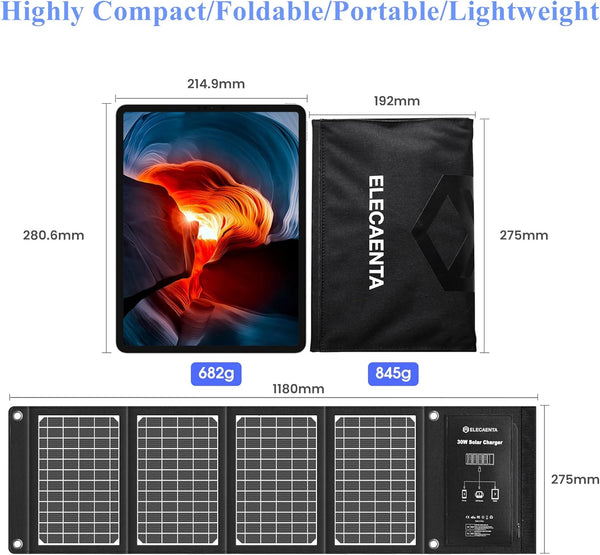 ELECAENTA 60W Foldable Solar Panel ETFE Solar Charger USB-C PD45W QC3.0 DC 18V for Portable Solar Generator Power Station Smartphones Outdoor Power Backup Waterproof Dustproof, 1.6KG