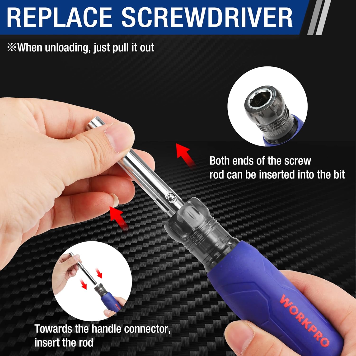 WORKPRO 11 in 1 Multi-bit Screwdriver, Reversible Screwdriver with Phillips/Slotted/Torx/Pozidriv, 4 Interchangeable Multibits and 3 Sockets for DIY, Repair