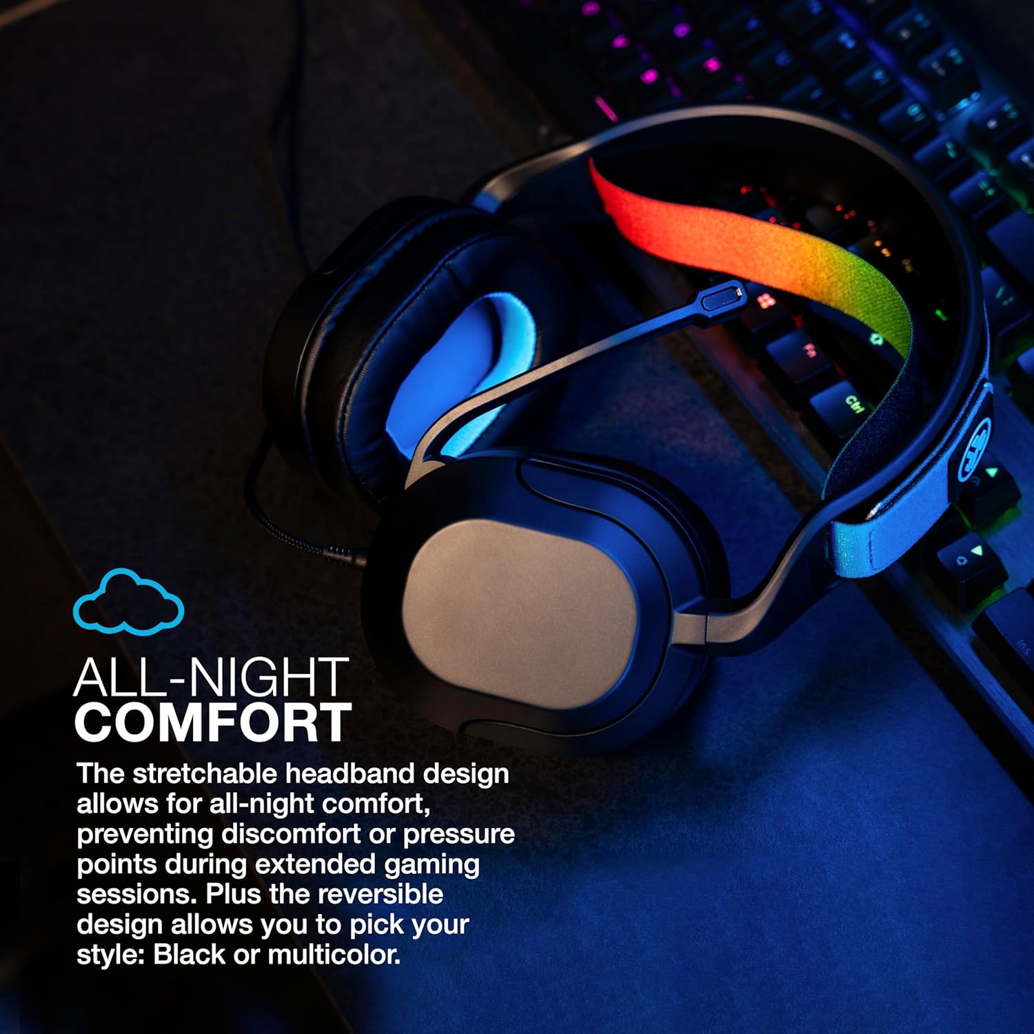 JLab Nightfall Over Ear Wired Gaming Headset - 3.5mm Jack Gaming Headset with Mic for PC/Xbox/ PS5/ PS4/ Nintendo Switch - 50mm Driver, Cloud Foam Cushions & Sound Isolating Inner Shelf